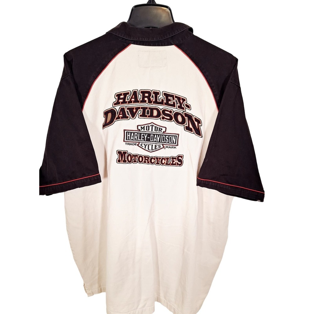 Harley-Davidson Men's Button-Up Shirt Short-Sleeved Emblem Black/White XL - Picture 4 of 7